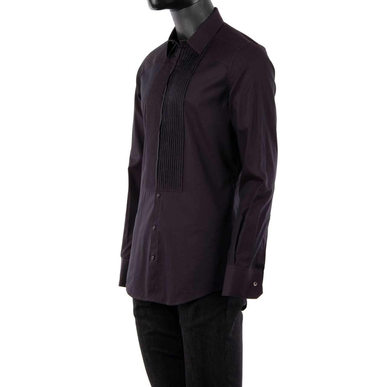 Dolce and Gabbana GOLD Tuxedo Shirt with Placket Bordeaux 39/15.5 For