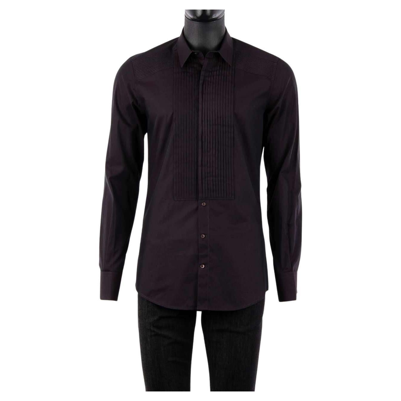 Dolce and Gabbana GOLD Tuxedo Shirt with Placket Bordeaux 39/15.5 For