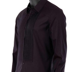 Dolce & Gabbana - GOLD Tuxedo Shirt with Placket Bordeaux 40/15.75