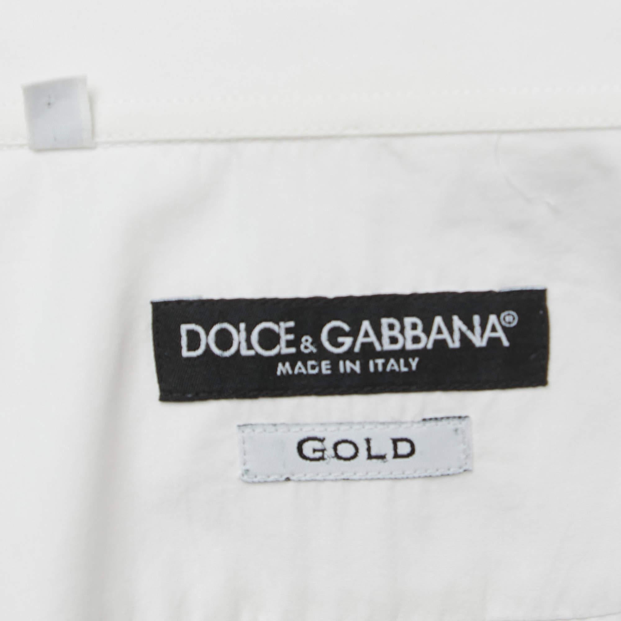 Men's Dolce & Gabbana Gold White Cotton Button Front Shirt XS