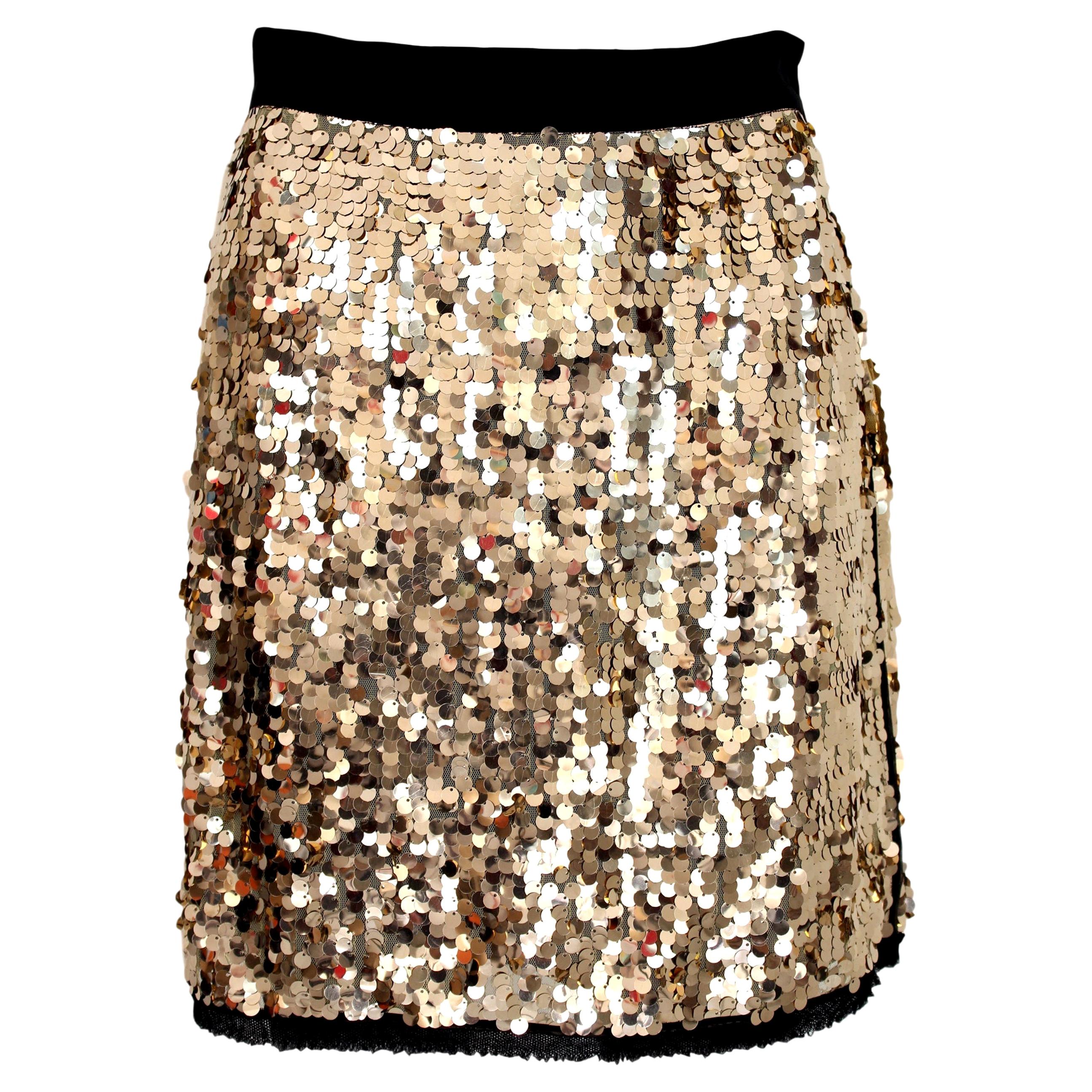 Dolce Gabbana Golden Sequins Silk Charleston Short Evening Skirt 2000s ...