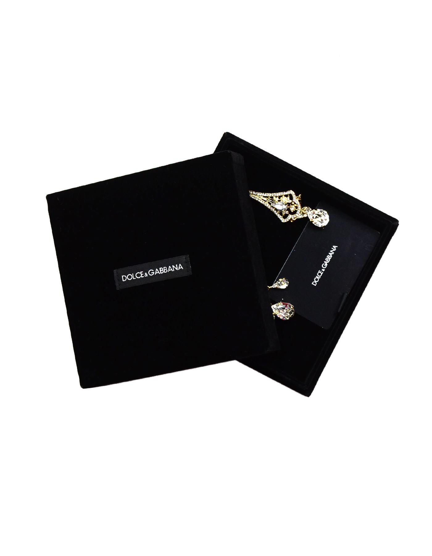 Dolce & Gabbana Goldtone Filigrana Swarovski Crystal Pendant Earrings

Made In:  Italy
Color: Gold, crystal 
Materials:  Goldtone metal, Swarovski crystal 
Hallmarks:  On back of one earring- 