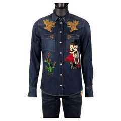 Dolce & Gabbana Goldwork Embroidery Rose Bee Denim Jeans Shirt Blue 38/15