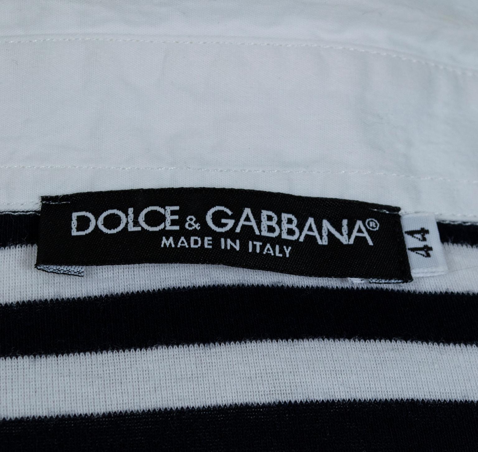 Dolce & Gabbana Black & White Gondolier Stripe Polo Shirt - IT 44, 21st Century 3