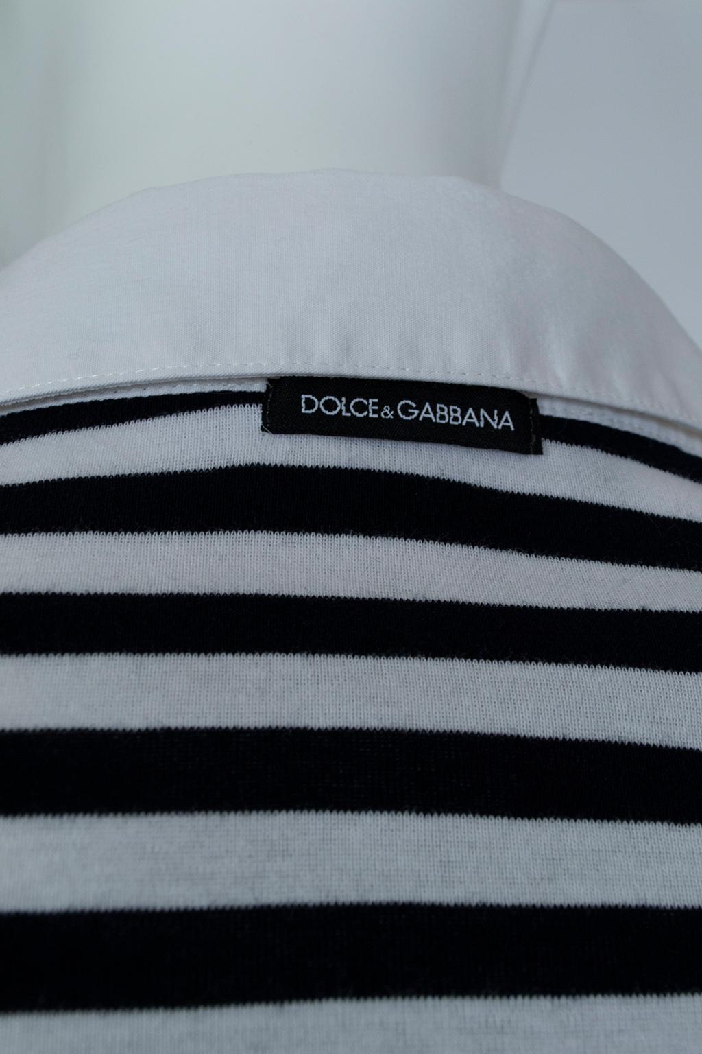Dolce & Gabbana Black & White Gondolier Stripe Polo Shirt - IT 44, 21st Century 1