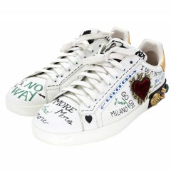 Dolce & Gabbana Graffiti Portofino Embellished Logo Sneakers DG-S0208N-0001