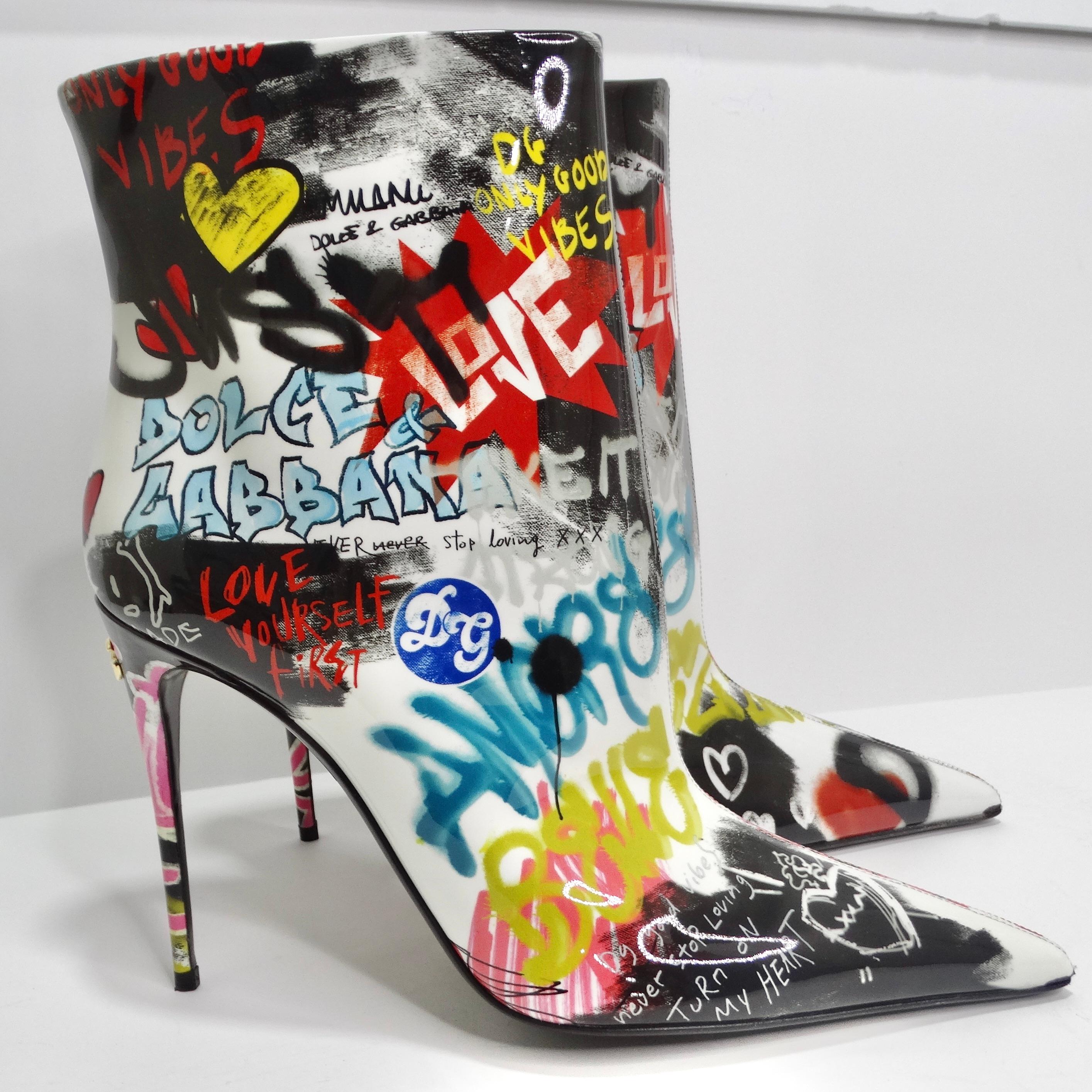 Dolce & Gabbana Graffiti Print Ankle Boots For Sale 1