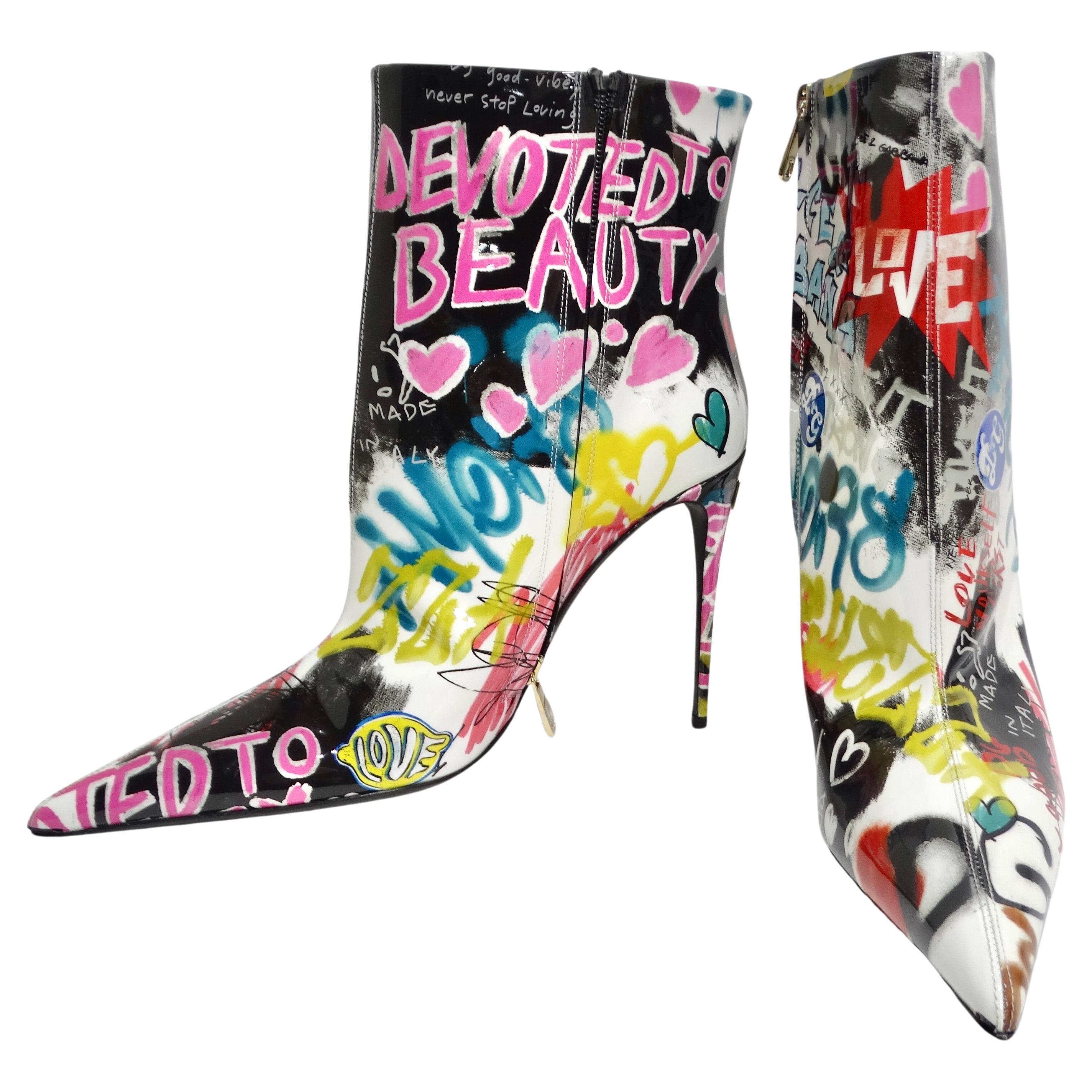 Dolce & Gabbana Graffiti Print Ankle Boots For Sale