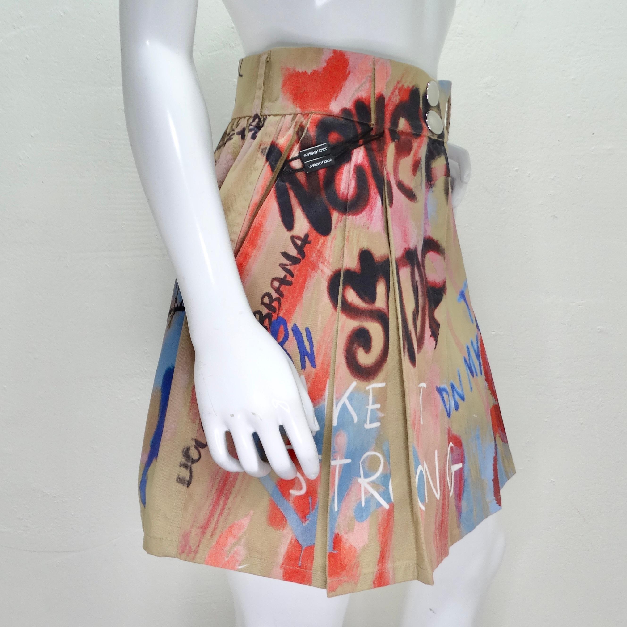 Women's or Men's Dolce & Gabbana Graffiti Print Pleated Skirt For Sale