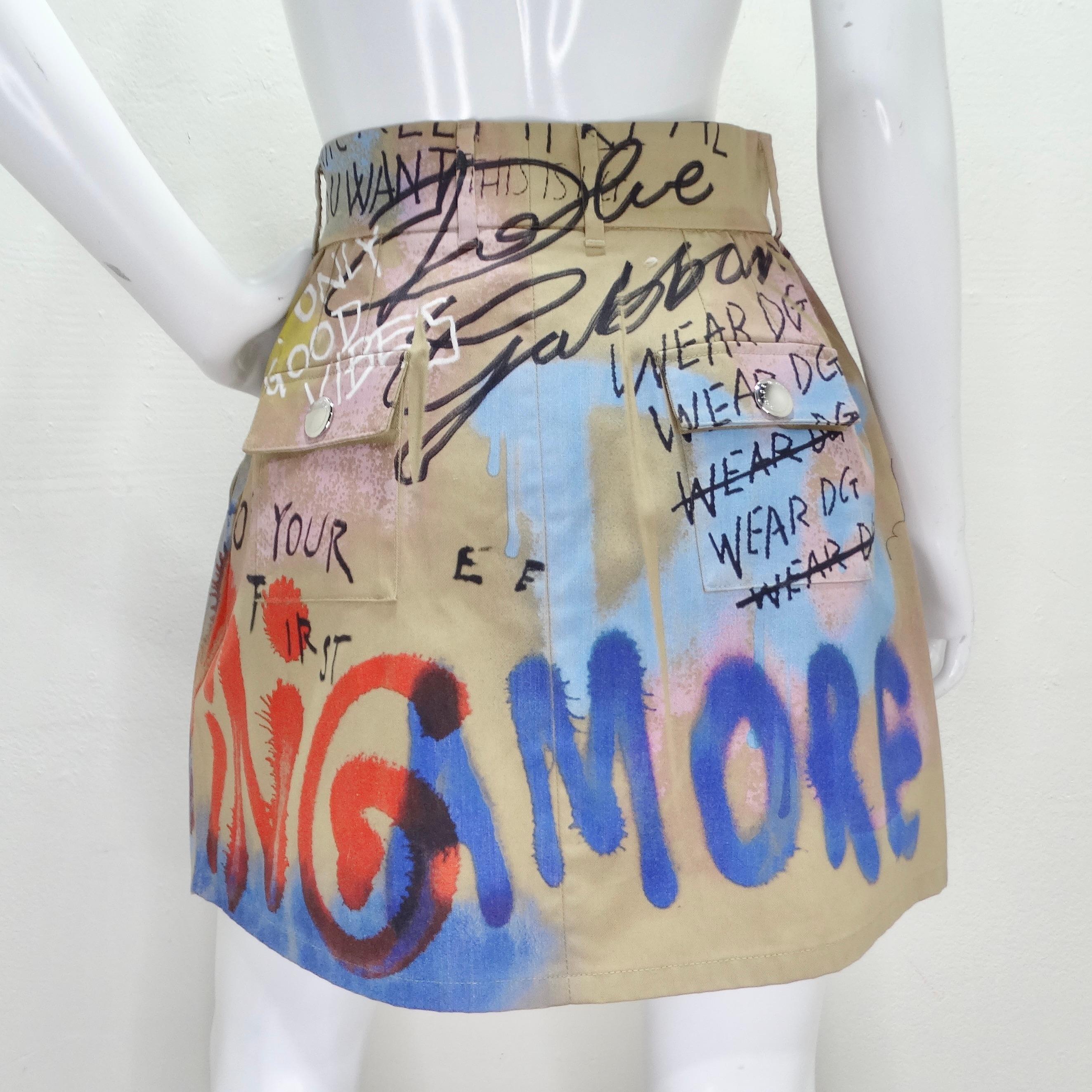 Dolce & Gabbana Graffiti Print Pleated Skirt For Sale 1