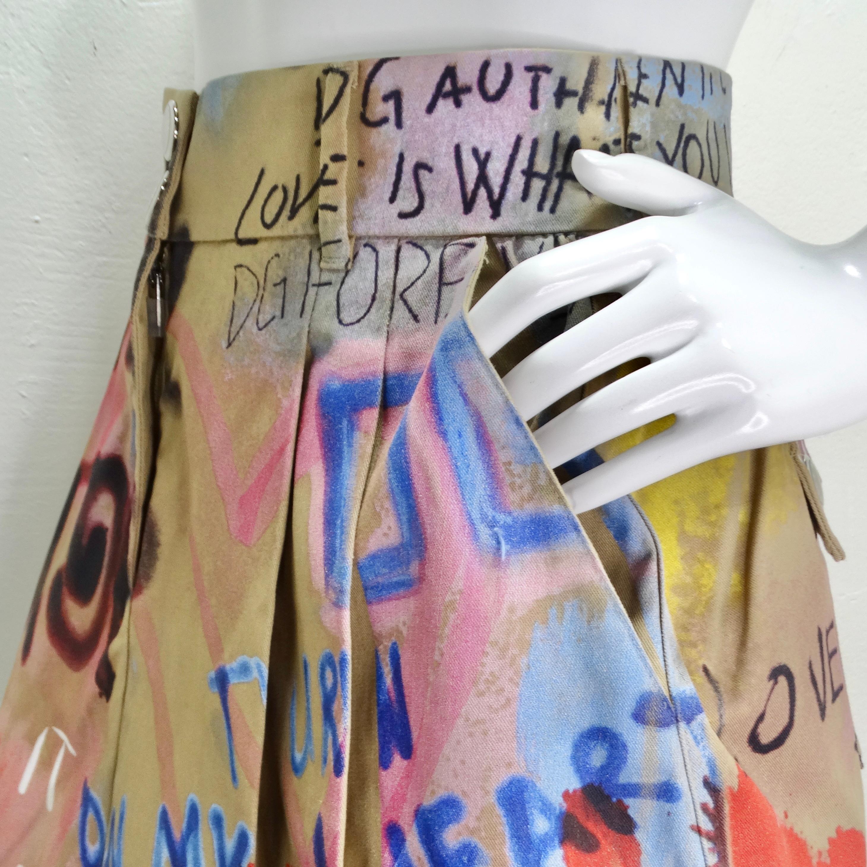 Dolce & Gabbana Graffiti Print Pleated Skirt For Sale 4