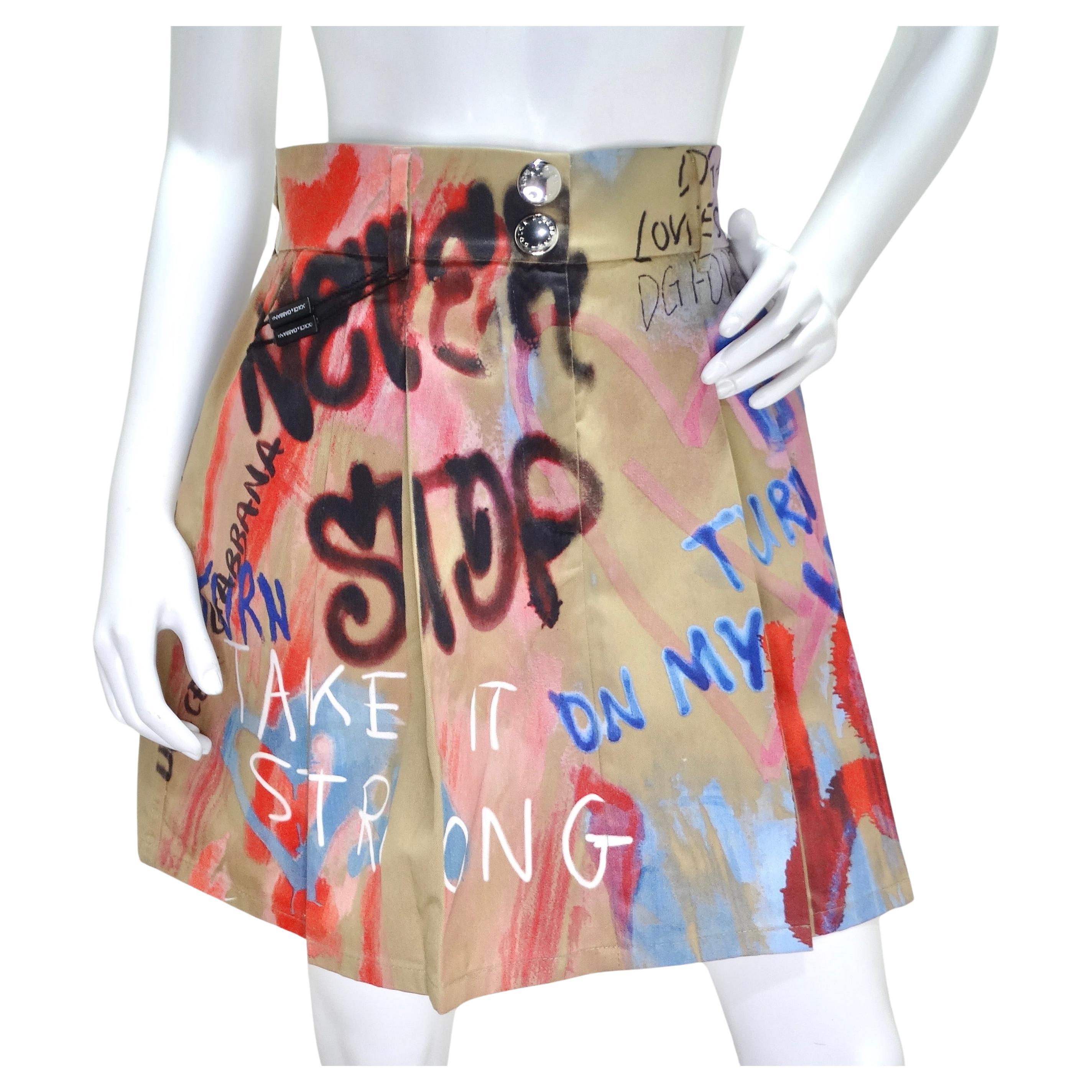 Dolce & Gabbana Graffiti Print Pleated Skirt For Sale