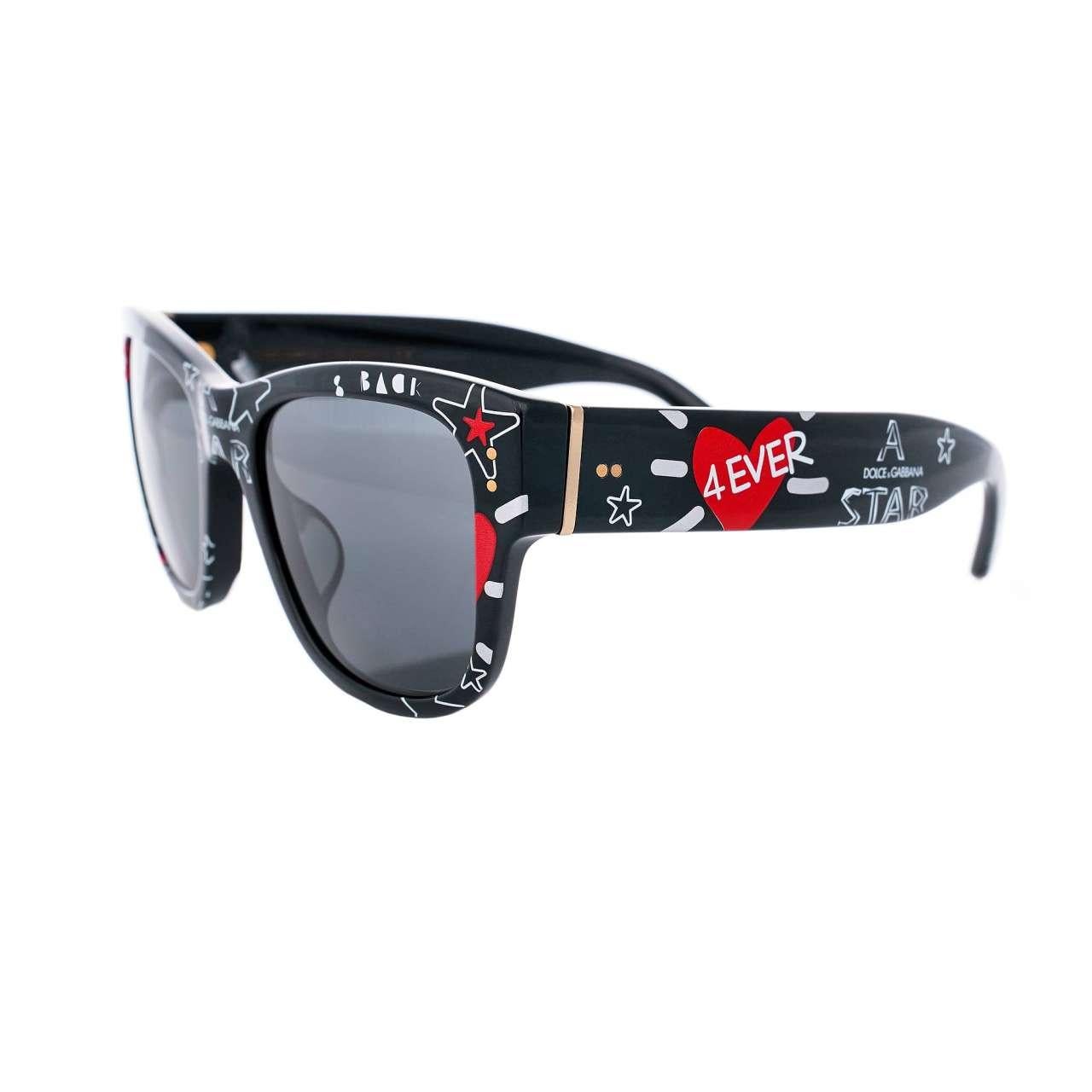 - Graffiti Print Sunglasses DG 4338 with heart and stars in black and red by DOLCE & GABBANA - MADE IN ITALY - Former RRP: EUR 400 - New with Case - Model: DG 4338 3180/87 - Color Frame: Black / Red - Color Lense: Faded black - Material Frame: 100%
