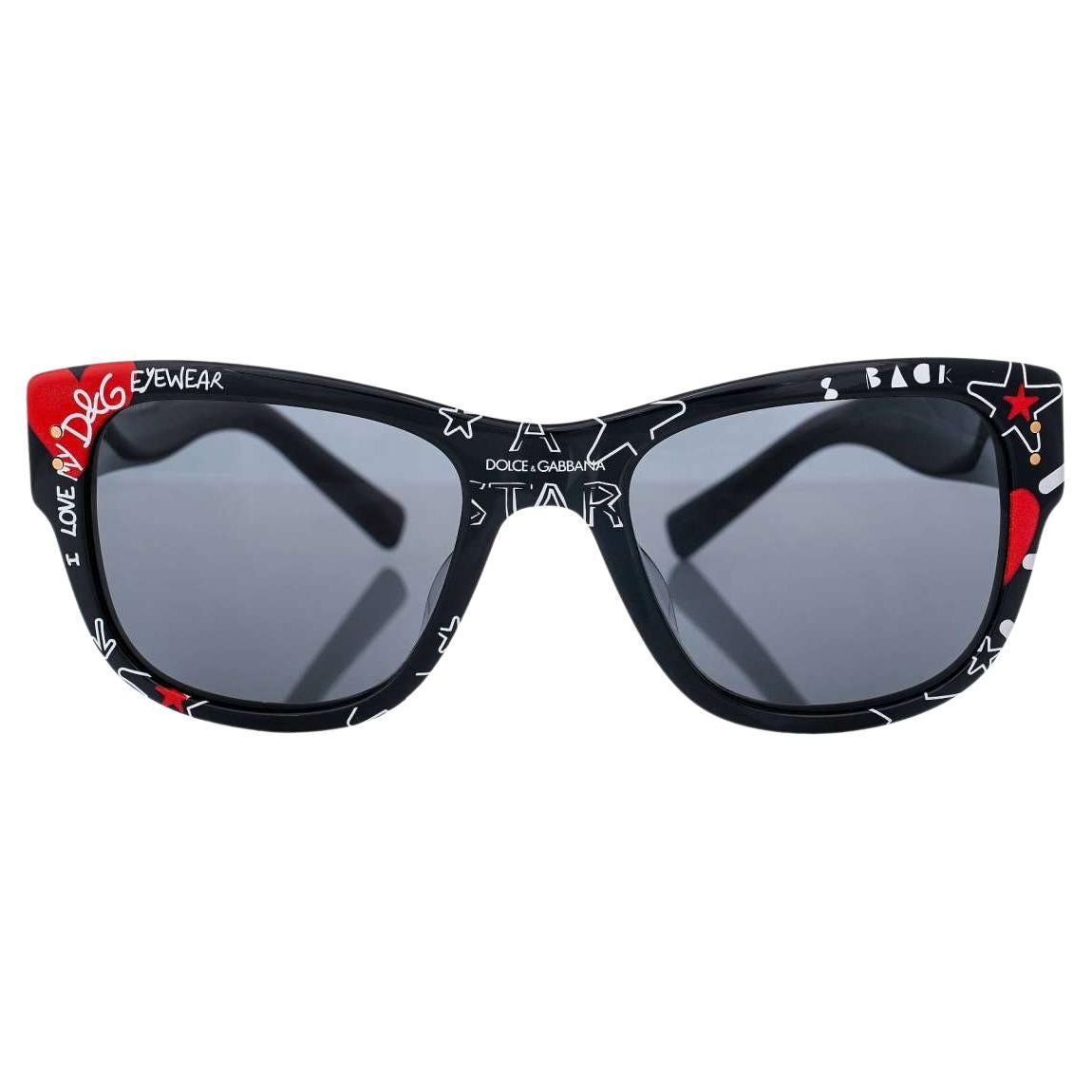 Dolce & Gabbana - Graffitti HEART STAR Sunglasses DG 4338 Black Red For Sale