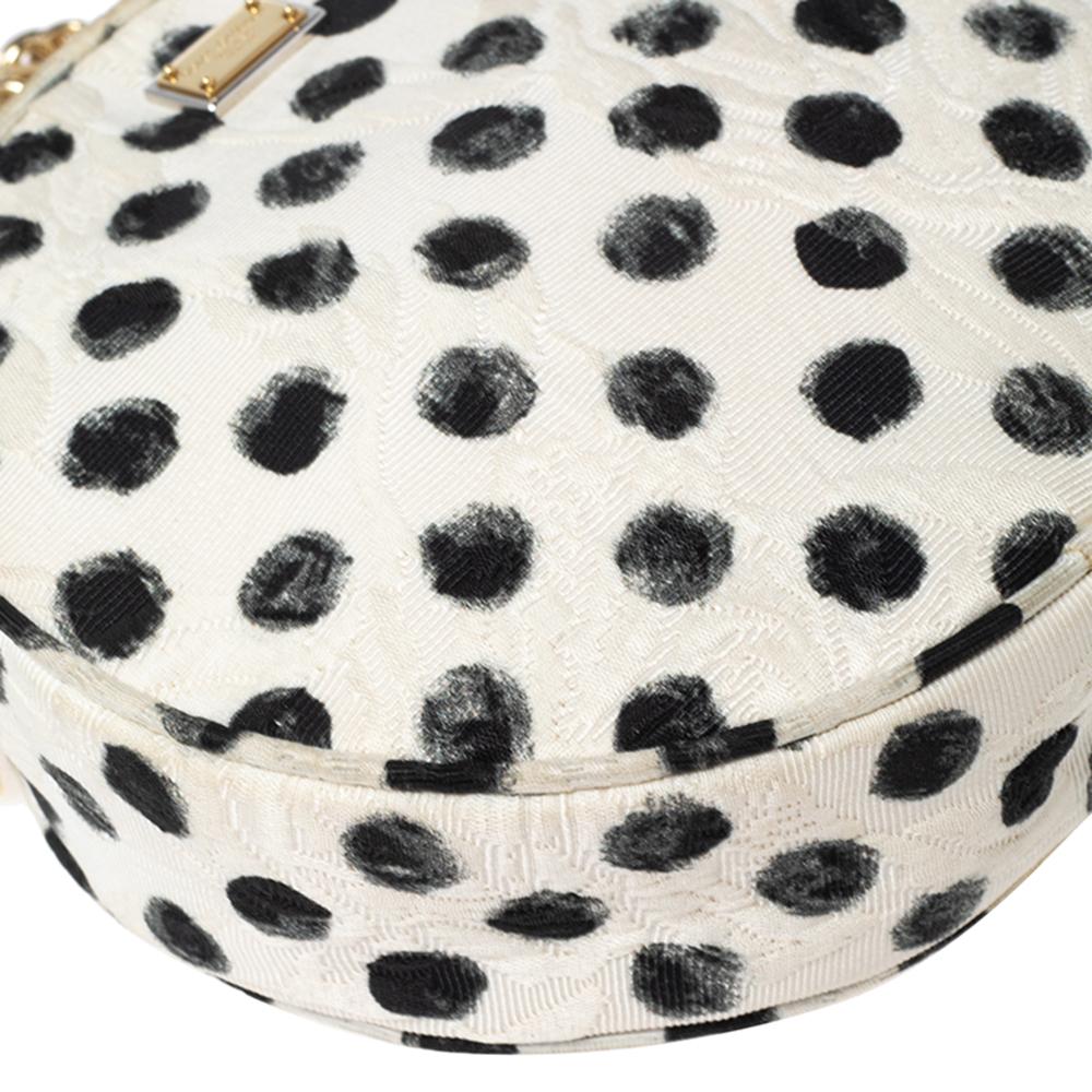 Beige Dolce & Gabbana Graphic Polka Dot Fabric Brocade Round Glam Crossbody Bag