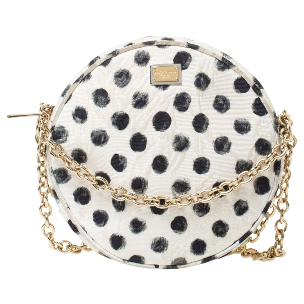 Dolce & Gabbana Graphic Polka Dot Fabric Brocade Round Glam Crossbody