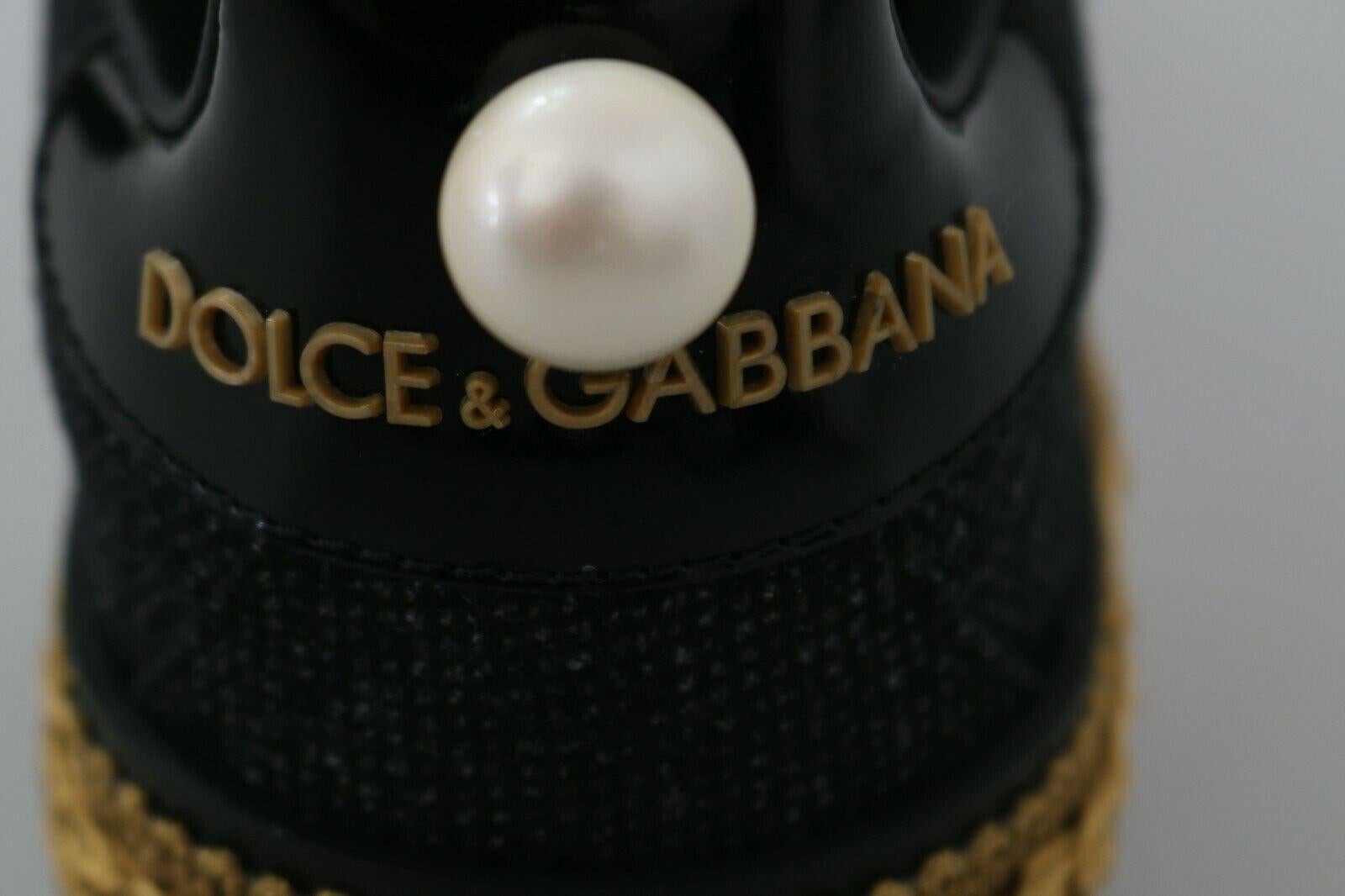 Dolce & Gabbana Gray Black Gold Leather Sneakers Trainers Shoes Baroque Wool  In Good Condition In WELWYN, GB