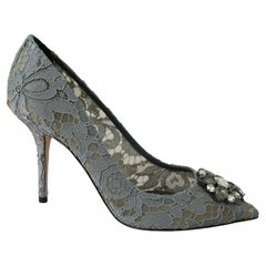 Dolce & Gabbana Gray Floral Lace Pumps Shoes High Heels With Jewels Crystals DG