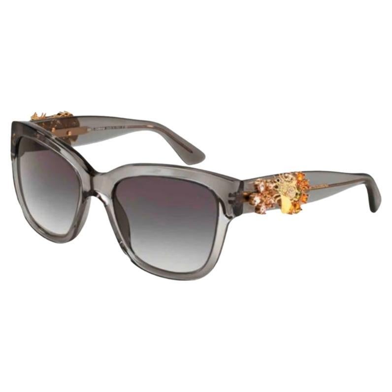 Dolce & Gabbana Gray Gold Crystal Floral Bug Sunglasses Italy DG Beachwear For Sale