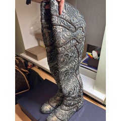 Dolce & Gabbana Gray Lace-Embellished Leather Over-the-Knee Boots Sz.39