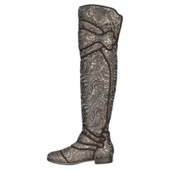 Dolce & Gabbana Gray Lace-Embellished Leather Over-the-Knee Boots Sz.39