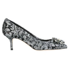 Dolce & Gabbana Grau Silber Floral Spitze Pumps Schuhe Heels Taormina Kristalle DG