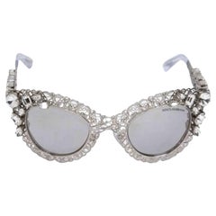 Dolce & Gabbana Gray Silver Metal Filigree Clear Crystals Oversized Sunglasses