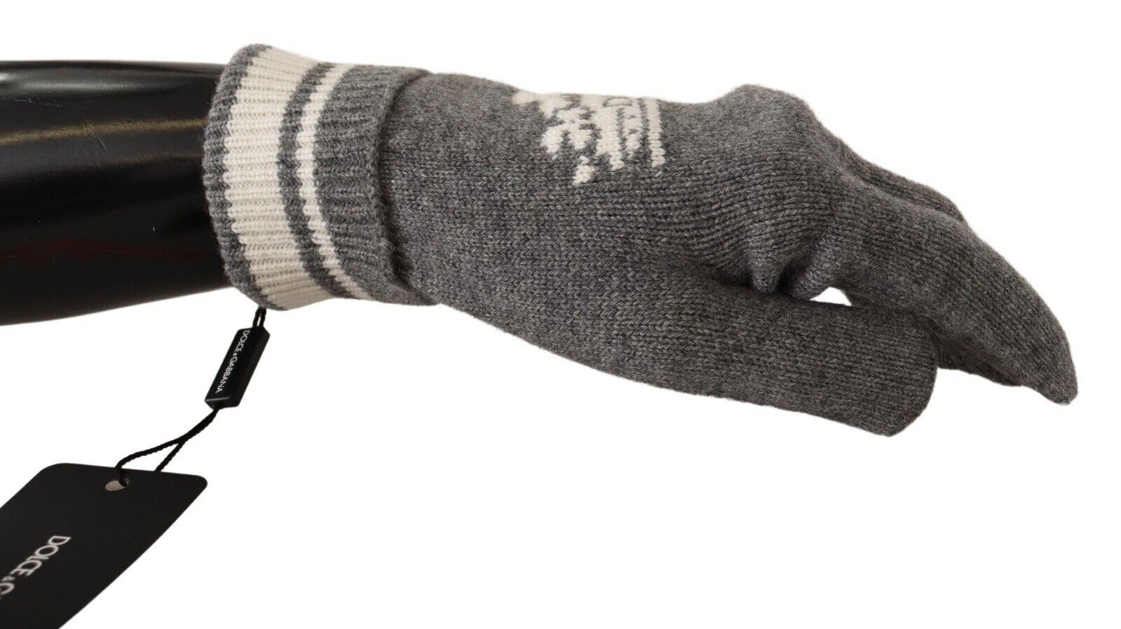 Black Dolce & Gabbana Gray White Cashmere Crown Warm Soft Autumn Winter Gloves DG  For Sale