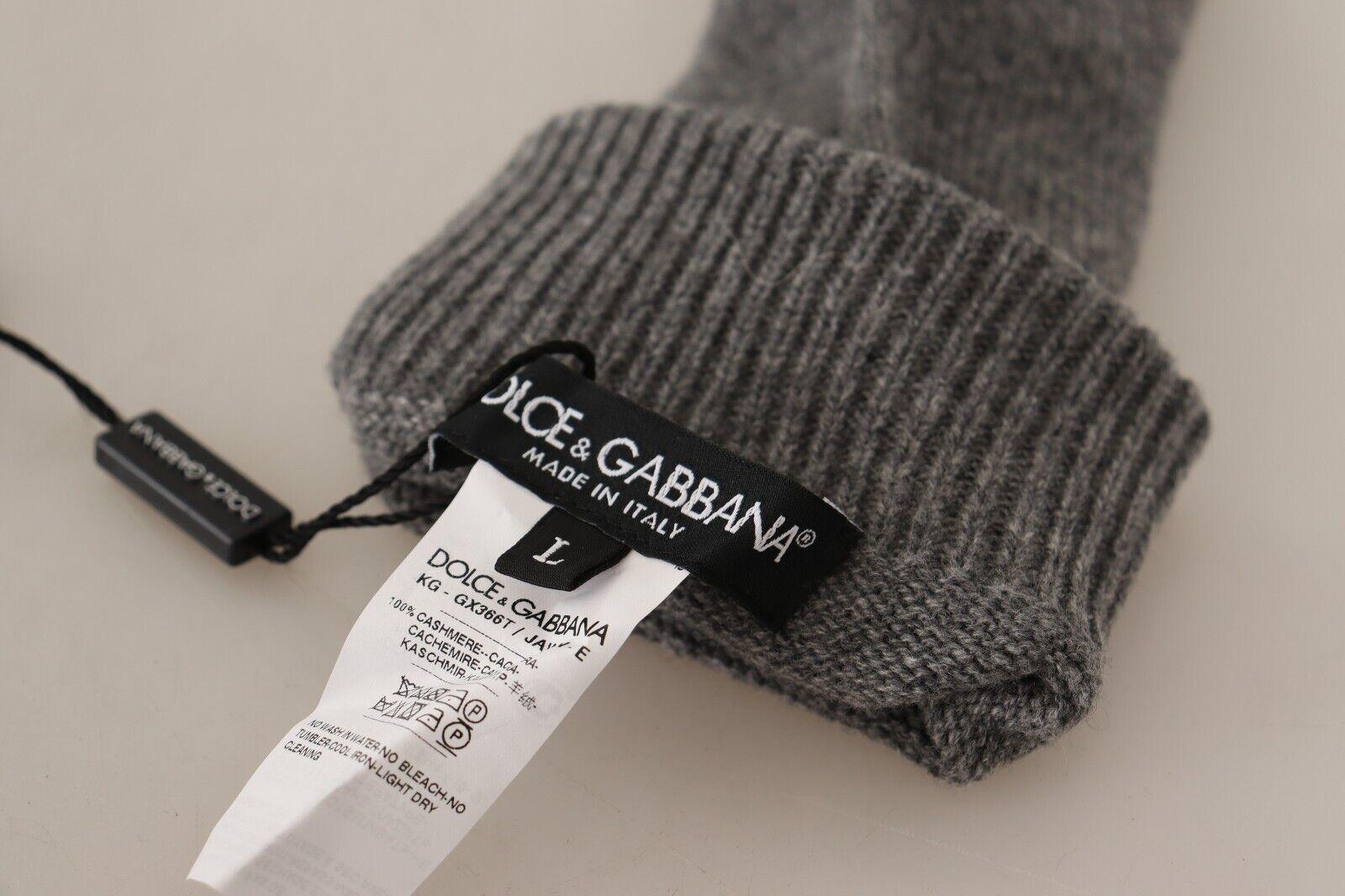Dolce & Gabbana Gray White Cashmere Crown Warm Soft Autumn Winter Gloves DG  For Sale 3