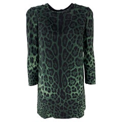 DOLCE & GABBANA - Green and Black Silk Mini Dress Animal Print  Size 2US 34EU