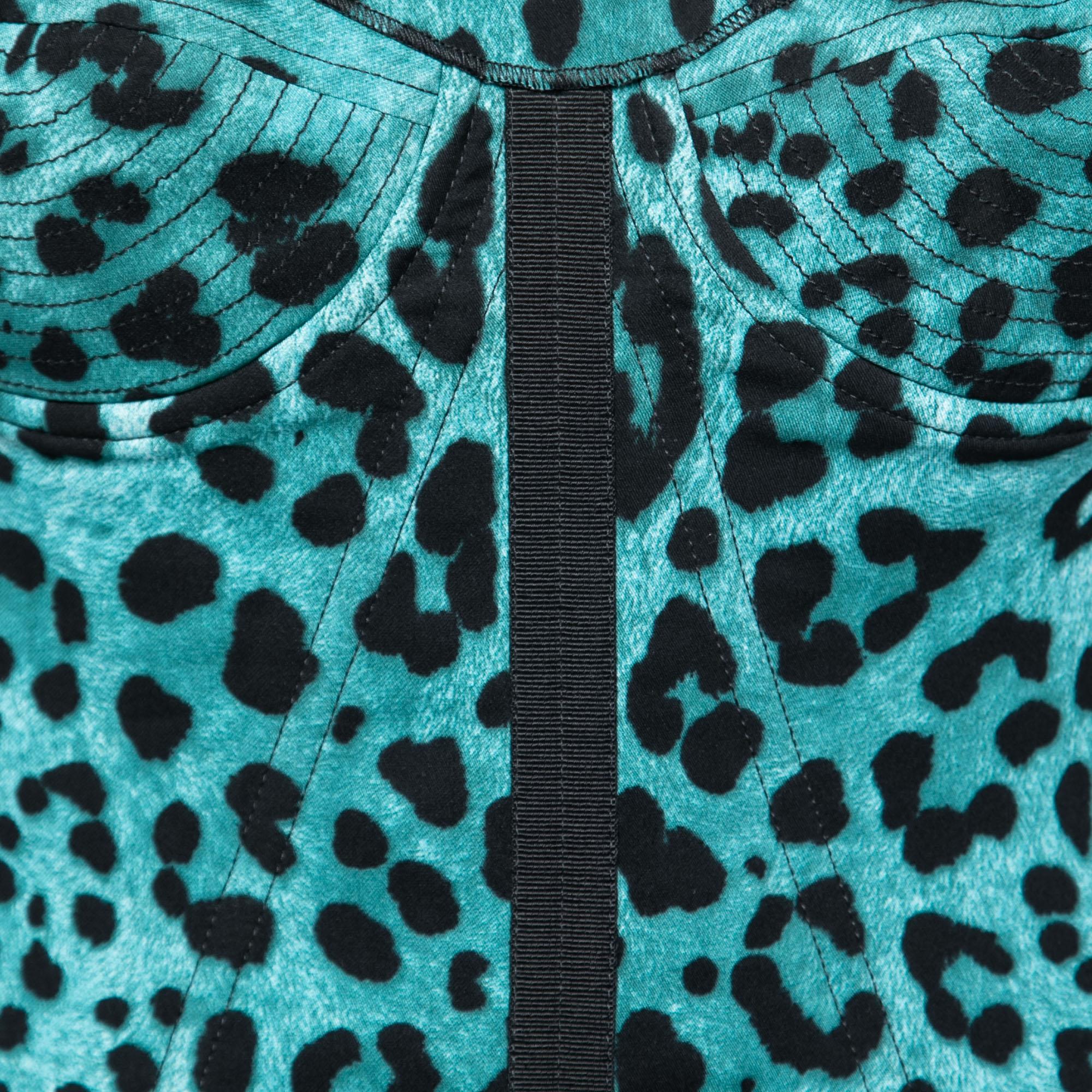Dolce & Gabbana Green Animal Print Knit Corset Top M In Good Condition In Dubai, Al Qouz 2