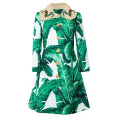 Dolce & Gabbana Green Banana Leaf Printed Cotton Jacquard Coat M
