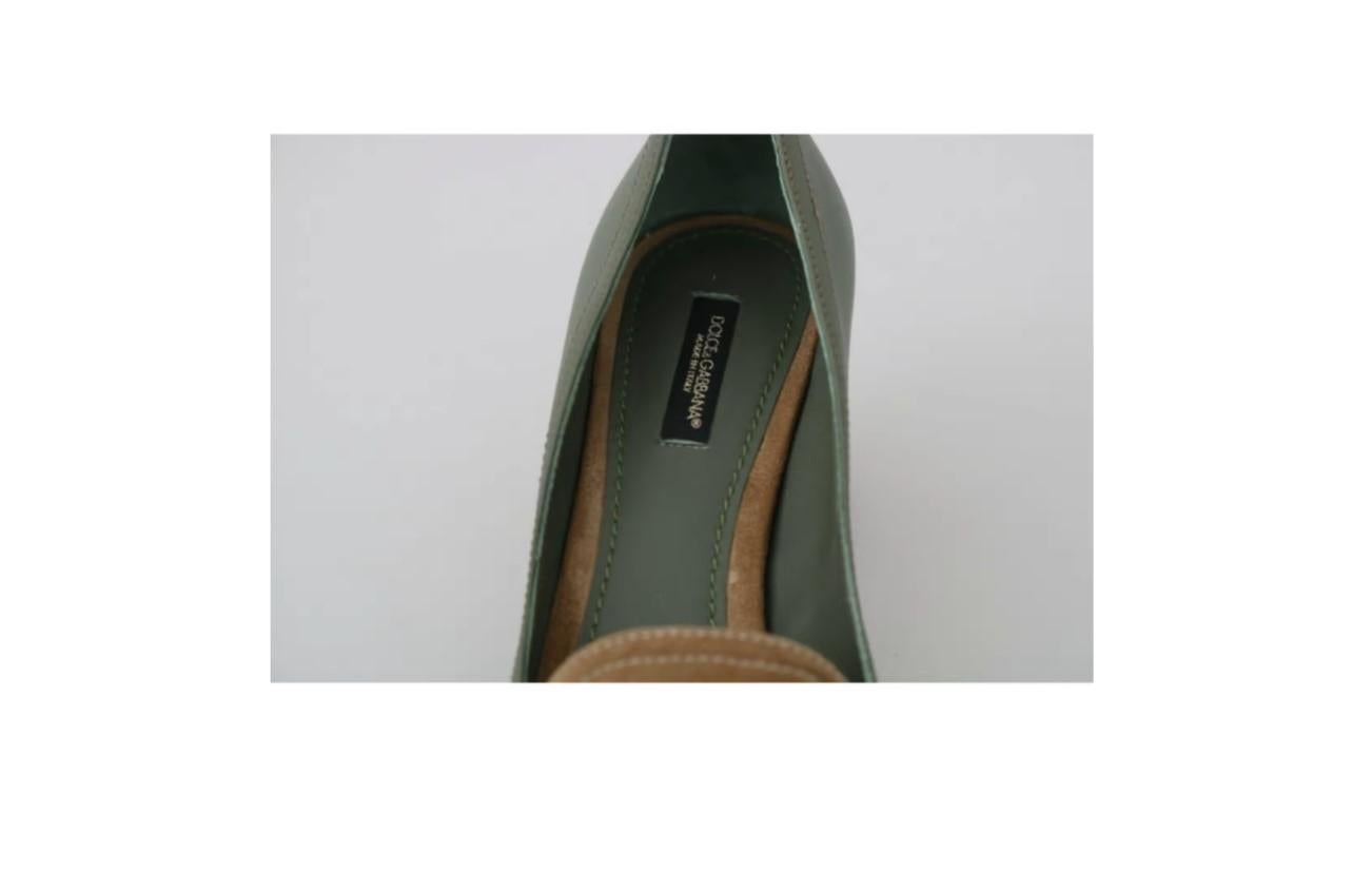 Dolce & Gabbana Green Beige Leather Amore Heels Pumps Shoes Logo Box Tags For Sale 2