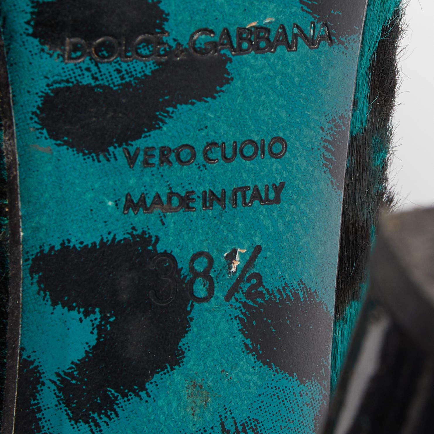 Dolce & Gabbana Green/Black Calf Hair Pointed Toe Pumps Size 38.5 For Sale 2