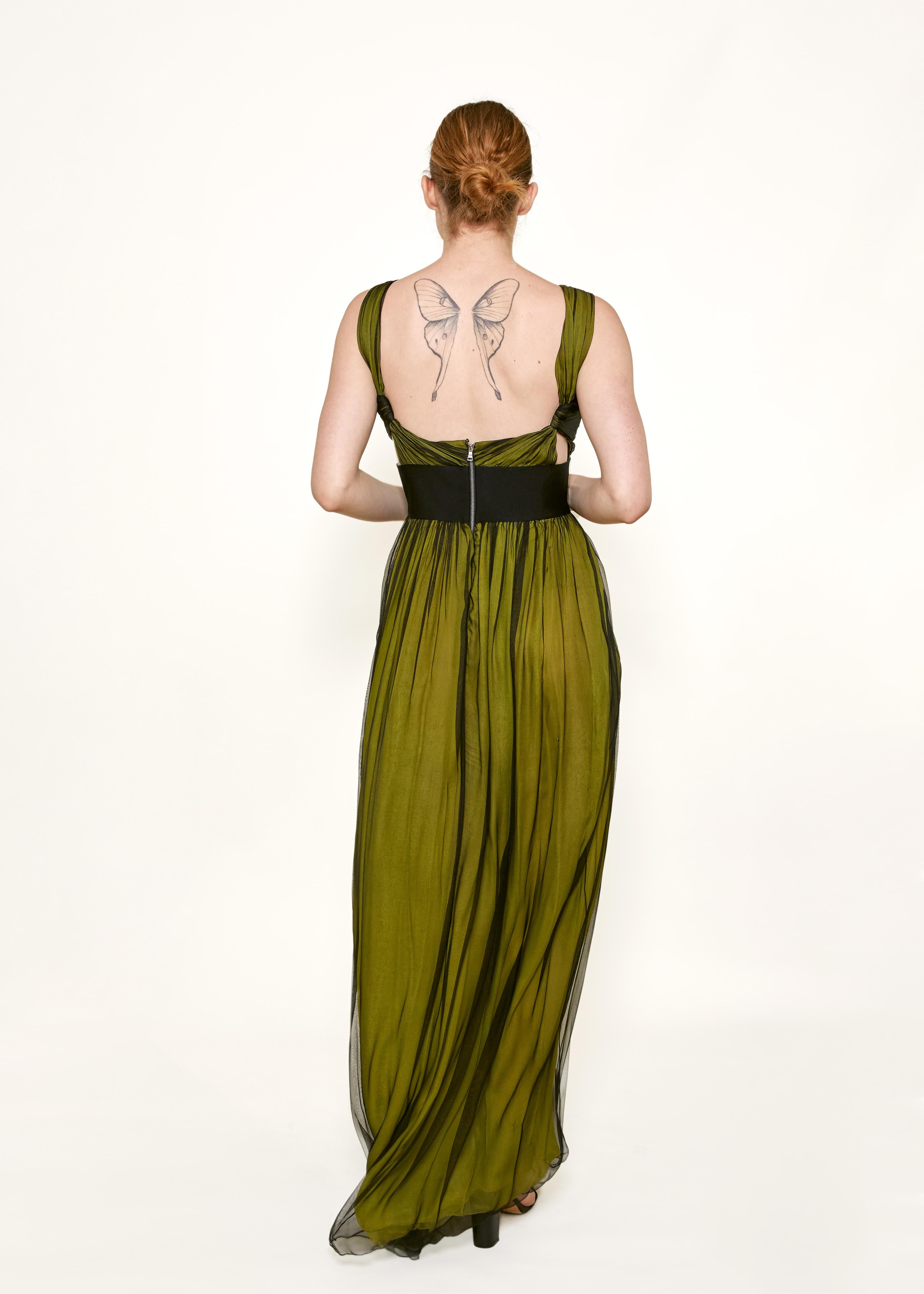 Dolce & Gabbana Green/Black Cross-Front Chiffon Gown For Sale 1