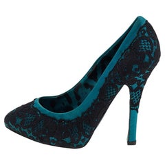 Dolce & Gabbana Green/Black Lace and Satin Pumps Size 35