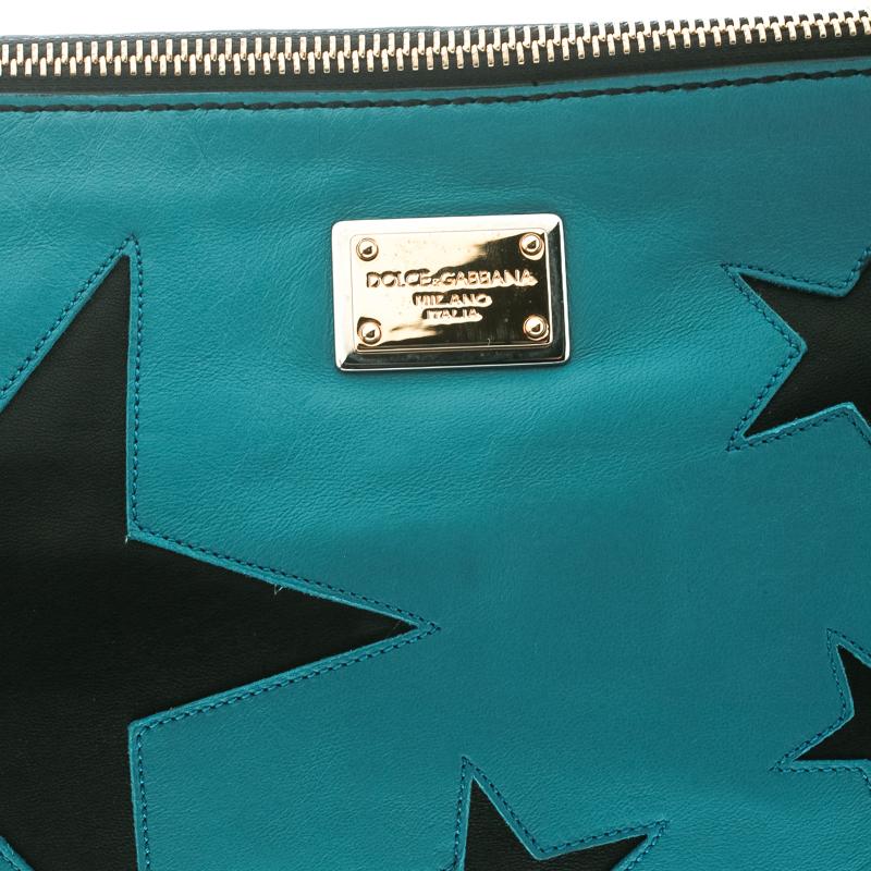 Dolce & Gabbana Green/Black Leather Star Detail Clutch 5