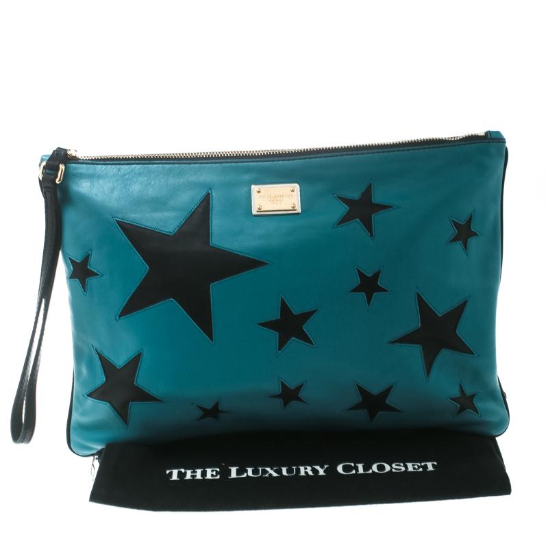 Dolce & Gabbana Green/Black Leather Star Detail Clutch 6