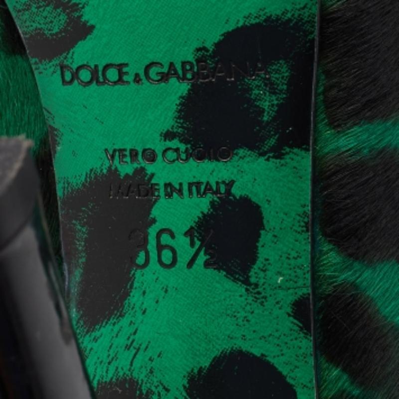 Dolce & Gabbana Green/Black Leopard Print Calf Hair Pumps Size 36.5 For Sale 4