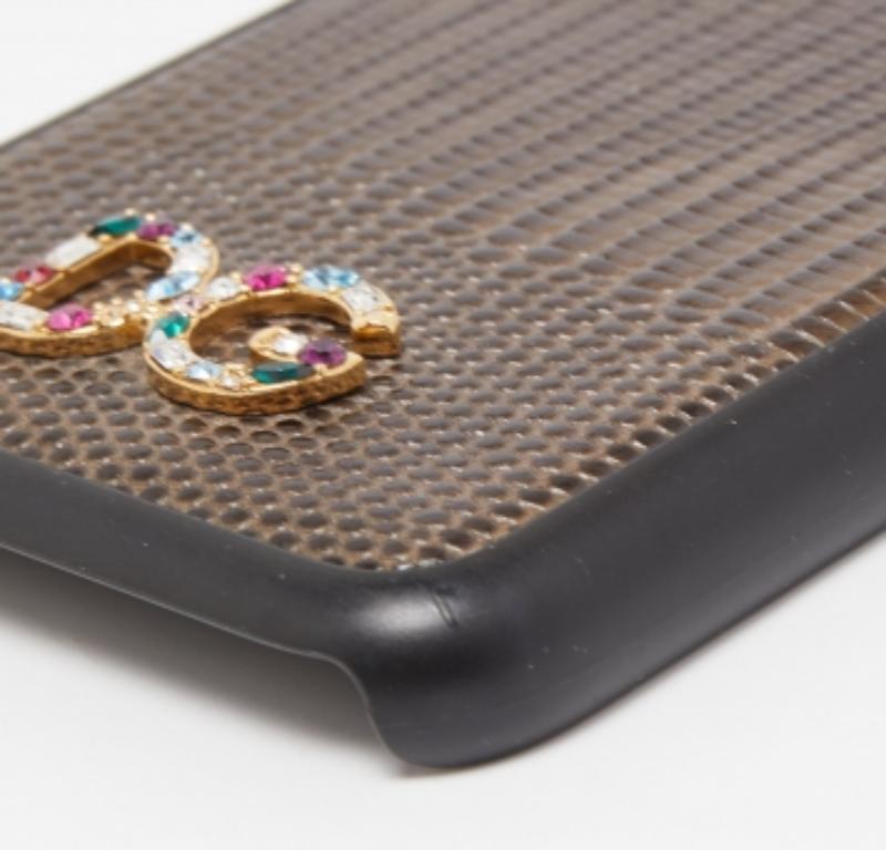 Funda de piel Dolce & Gabbana para iPhone X en relieve de lagarto verde/negro en Excelente estado para la venta en Dubai, Al Qouz 2