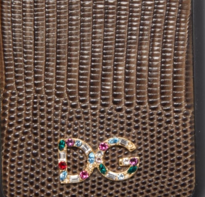 Funda de piel Dolce & Gabbana para iPhone X en relieve de lagarto verde/negro en venta 1