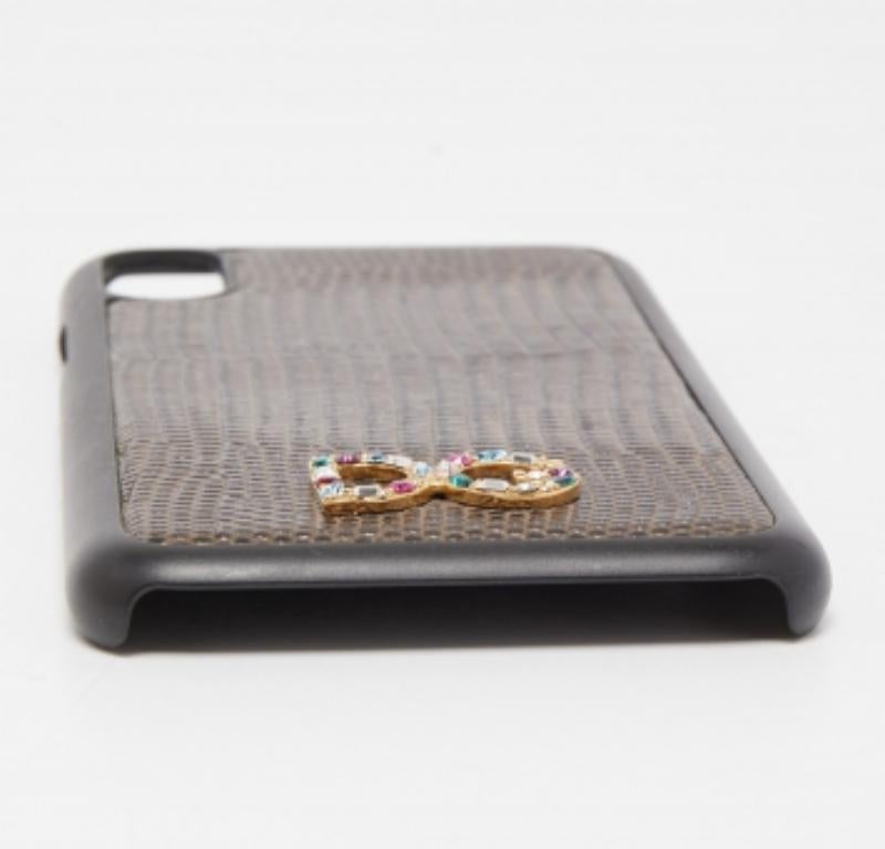 Funda de piel Dolce & Gabbana para iPhone X en relieve de lagarto verde/negro en venta 2