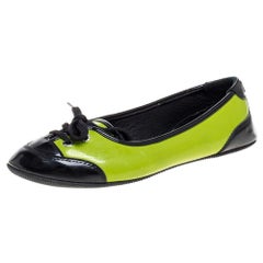 Dolce & Gabbana Green/Black Patent Leather Lace Detail Ballet Flats Size 35