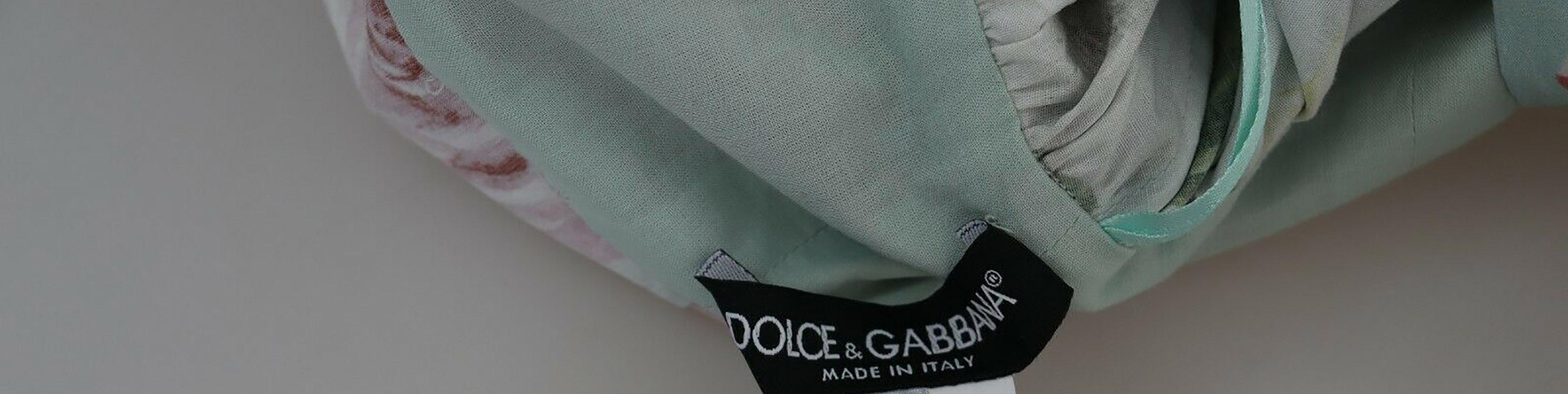 Women's Dolce & Gabbana Green Blue Multicolor Cotton Floral Midi Dress V-neck Flowers For Sale
