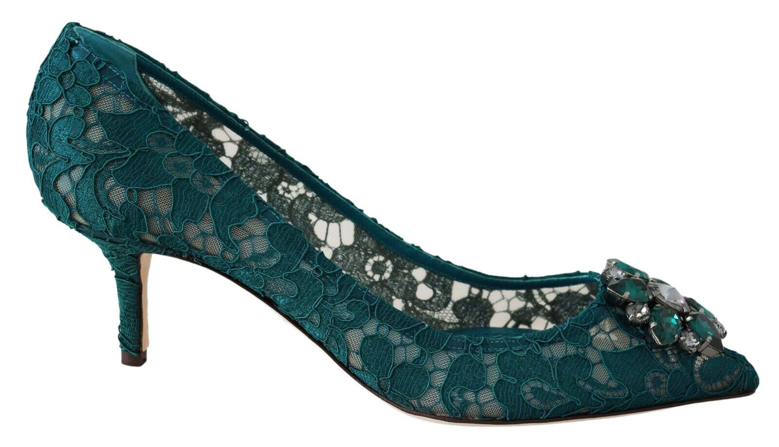 Gorgeous brand new with tags, 100% Authentic Dolce & Gabbana PUMP lace shoes with jewel detail on the top.

 
Model: Pumps
Collection: Rainbow collection Taormina lace


Color: Green
Crystals: Green and gray
Material: 30% Cotton, 4% PA, 7% Silk, 59%