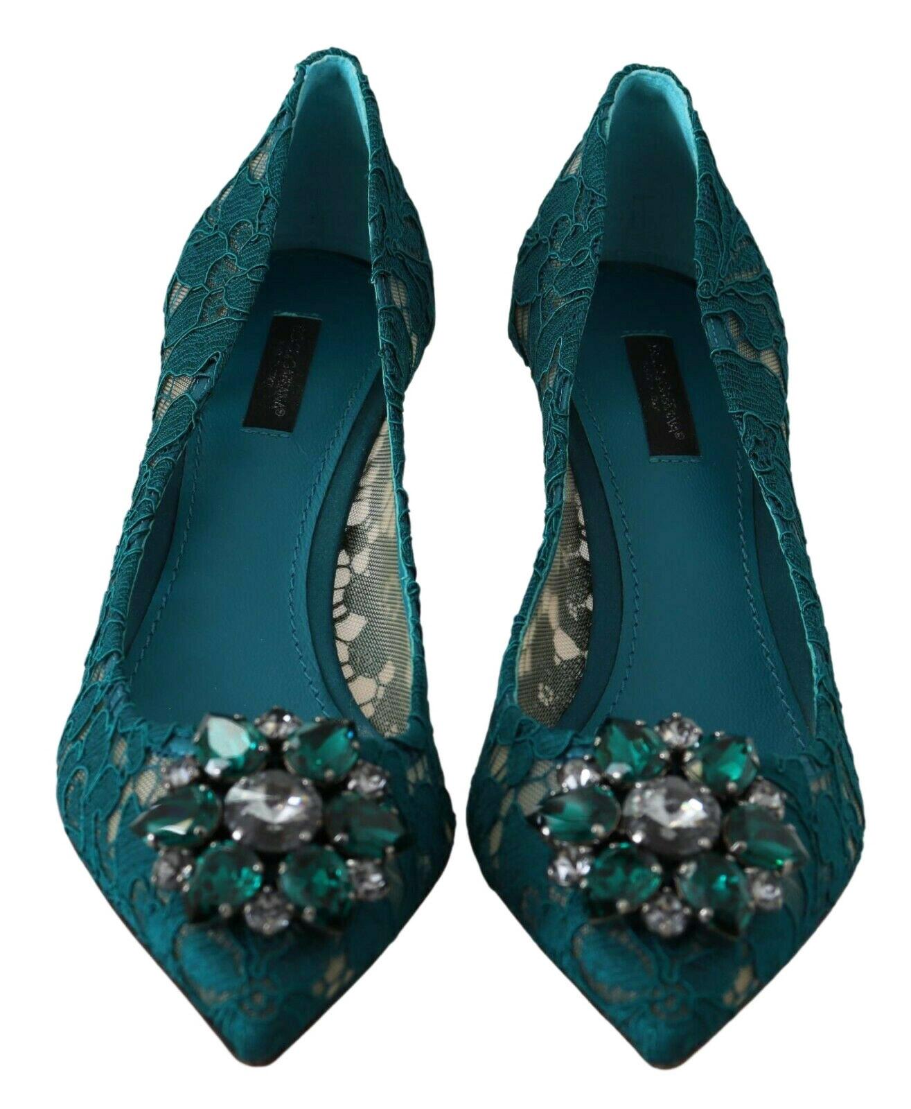 Dolce & Gabbana Green Blue Taormina Lace Pumps Shoes Heels Crystal Rainbow In New Condition In WELWYN, GB