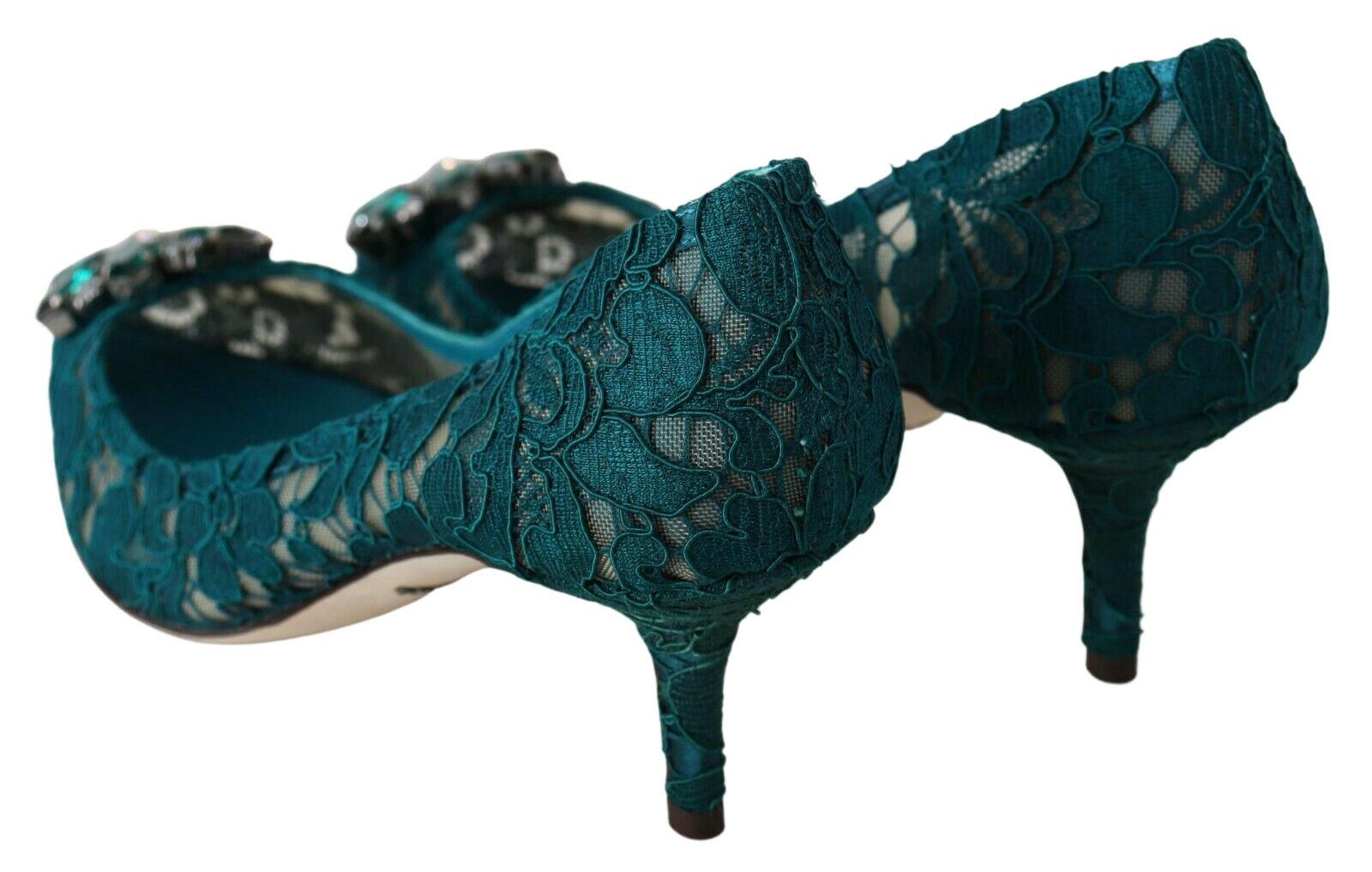 Women's Dolce & Gabbana Green Blue Taormina Lace Pumps Shoes Heels Crystal Rainbow