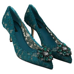 Dolce & Gabbana Green Blue Taormina Lace Pumps Shoes Heels Crystal Rainbow