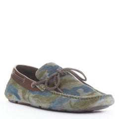 DOLCE GABBANA green brown camouflage suede driving loaers shoes EU39