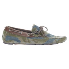 DOLCE GABBANA green brown camouflage suede driving loaers shoes EU39